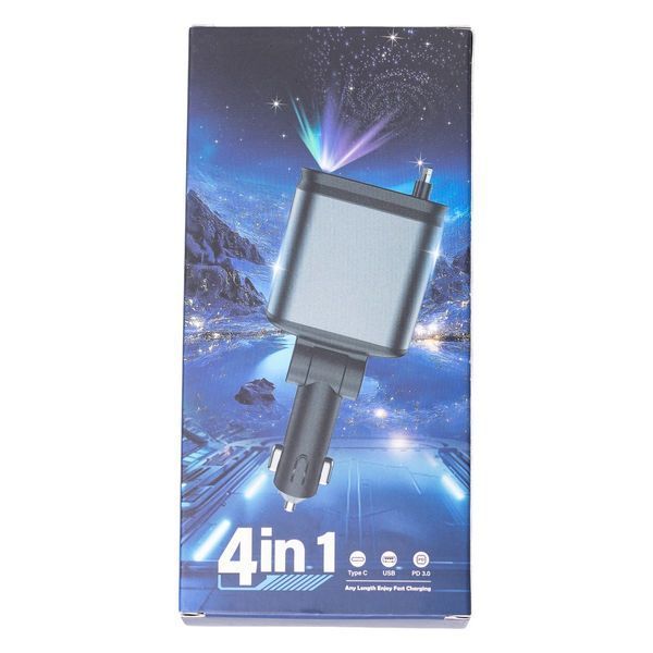 Автомобільний зарядний пристрій LED-проекція, зі швидкою зарядкою і висувними кабелями Apple Lightning/USB-С HP-B1 HP-B1 фото