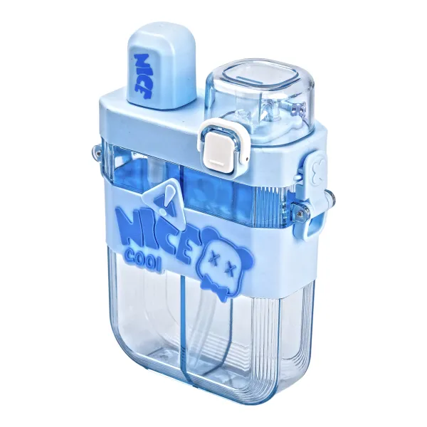 Бутылка для воды двойная Nice 620 мл с трубочкой и мундштуком голубой Happy Life Блакитний HP18311BL фото