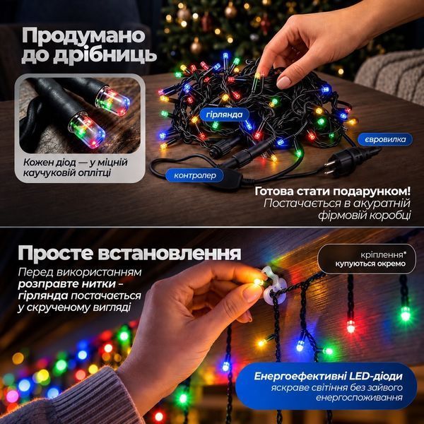 Гірлянда Бахрома вулична 600 LED 36 м від мережі чорна нитка, мультиколір GarlandoPro мультиколор 36м 36МBML фото