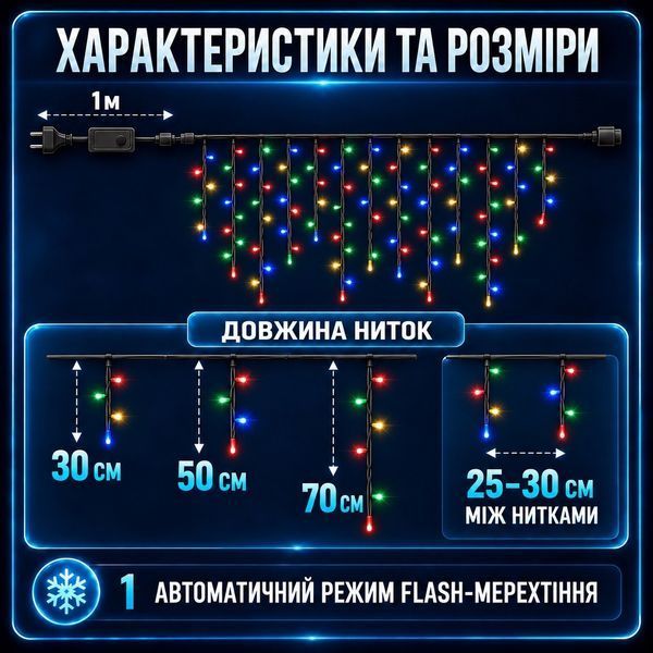 Гірлянда Бахрома вулична 600 LED 36 м від мережі чорна нитка, мультиколір GarlandoPro мультиколор 36м 36МBML фото