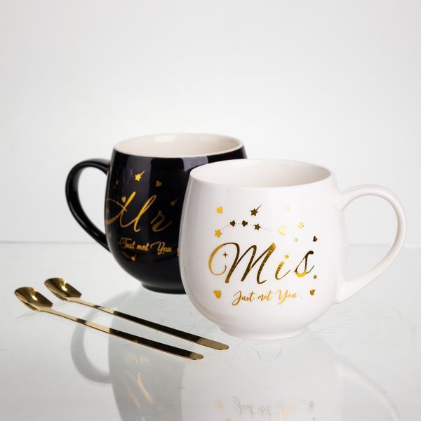 Набір порцелянових чашок Mr&Mis 2 (шт) по 350 (мл) Чорний з білим Yiwu Разные цвета FM-29 фото