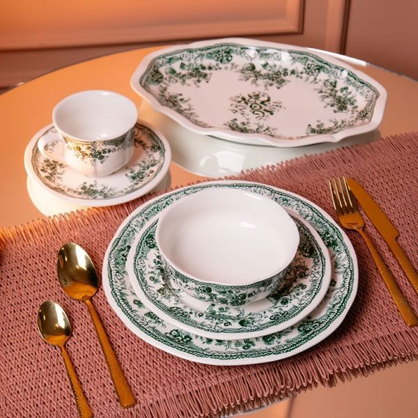 Столовый набор посуды 32 предмета на 6 персон Vintage Elegant фарфоровый Зеленый YY78-7A YY78-7A фото