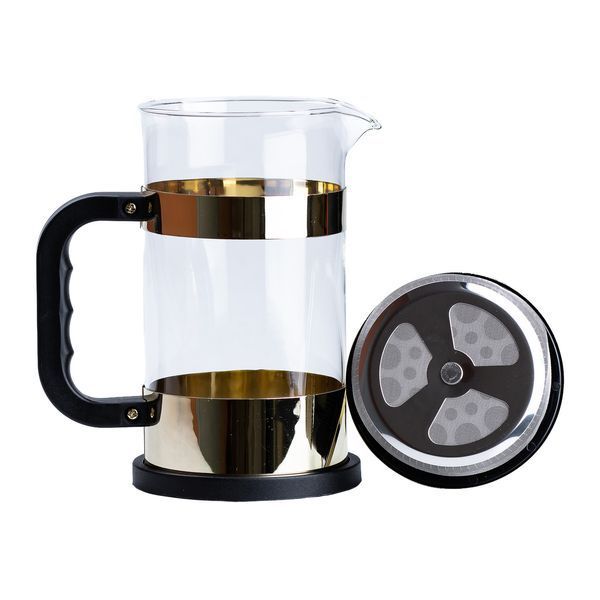 Заварник для чая 1 литр с френч прессом стеклянный Золотой TS Kitchen Золотий HP33538GL фото