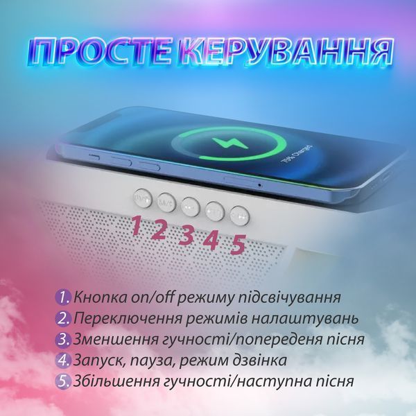Портативна колонка c RGB-подсветкой Wireless Charger BT2301W BT2301W фото