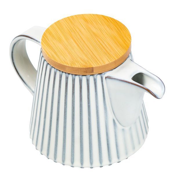 Заварочный чайник 850 мл фарфоровый с бамбуковой крышкой Белый TS Kitchen Білий HP7211W фото