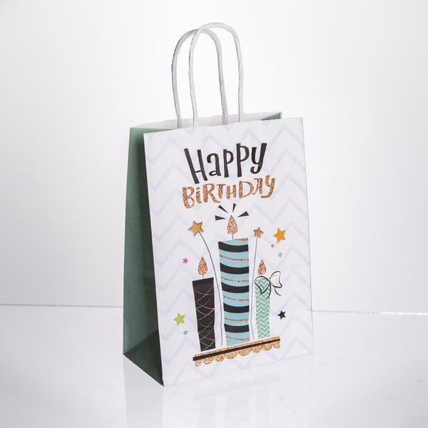 Набір подарункових пакетів з паперу 12 (шт. ) Happy Birthday картонні гарні пакети для подарунків 15&times;8&times;21 (см) Блакитний Yiwu HP-10359-23WBL фото