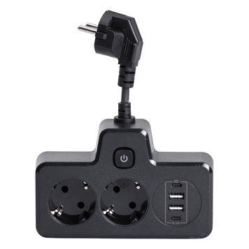 Мережевий фільтр на 2 євро розетки з 2 USB та 2 Type-C чорний HP-5-18 HP-5-18 фото