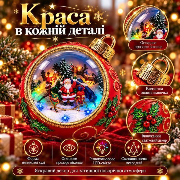 Ночник новогодний шар Санта с оленями LED USB красный sp10539 фото