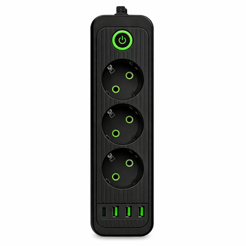 Мережевий фільтр чорний з вимикачем 3 розетки 3хUSB-A 1xUSB-C 3м HP-5-34 HP-5-34 фото