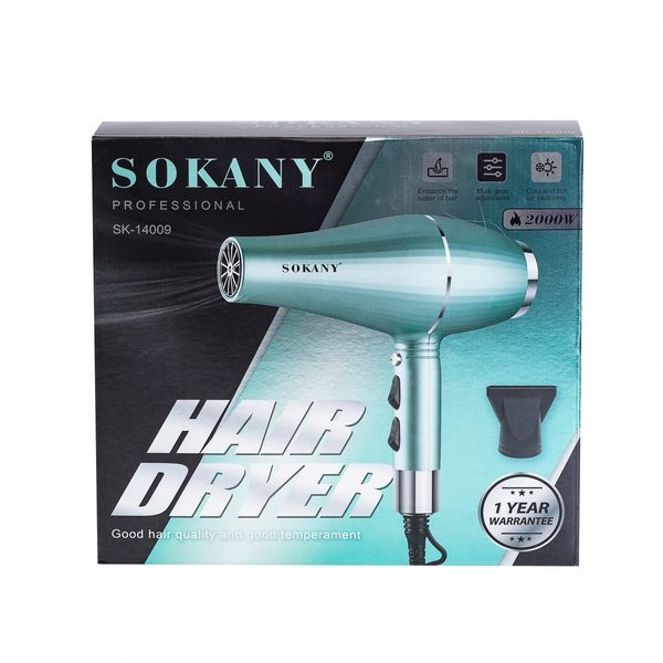 Фен для волос Sokany с двумя концентраторами зеленый SK-14009 SK14009 фото