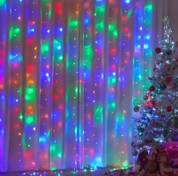 Святкова гірлянда завіса "Штора" на вікно 200LED 3х2м Мультикольоровий колір діодів Мульти USB 2127563 фото