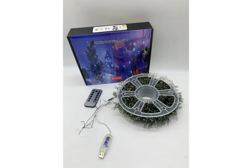 Гирлянда Роса на катушке фейерверк - мишура от USB, 20м, 600LED + пульт теплый G5821 фото