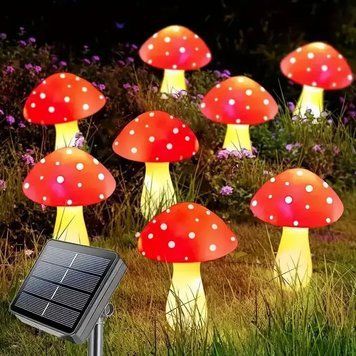 Декоративная гирлянда &laquo;Мухоморы&raquo; с солнечной батареей, 8 режимов свечения 6 шт MA759 фото