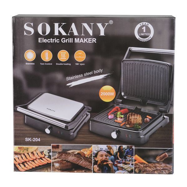 Гриль контактный Sokany 2000 Вт с антипригарным покрытием SK204SS SK204SS фото