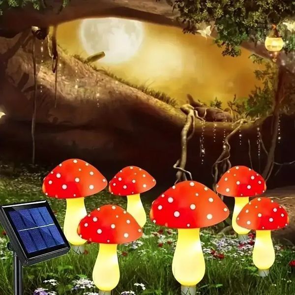 Декоративная гирлянда &laquo;Мухоморы&raquo; с солнечной батареей, 8 режимов свечения 6 шт MA759 фото