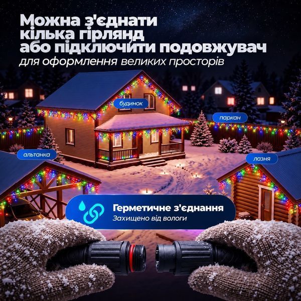 Вулична гірлянда бахрома 50 (м) 840 led світлодіодів зовнішня мультиколор чорний дріт Garlando 50MBML фото