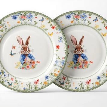 Набір обідніх тарілок пасхальних Garden Rabbits порцелянові 25 см Yiwu Білий HP-7323-5 фото