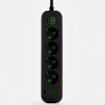 Мережевий фільтр-подовжувач 4 розетки 3xUSB-A 1xUSB-C 3м чорний HP-5-38M HP-5-38M фото