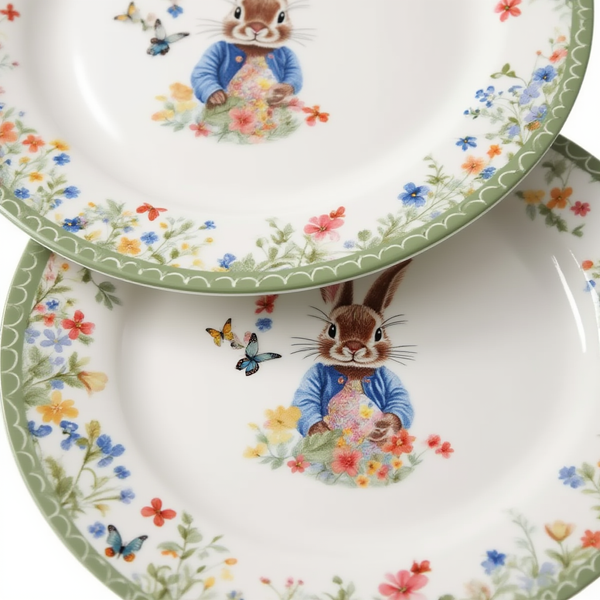 Набор обеденных тарелок пасхальных Garden Rabbits фарфоровые 25 см HP-7323-5 HP-7323-5 фото