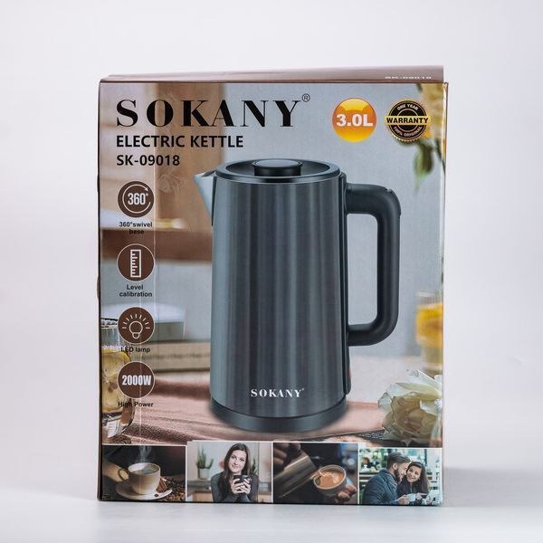 Електрочайник Sokany 3 літри Сірий SK-09018G SK-09018G фото