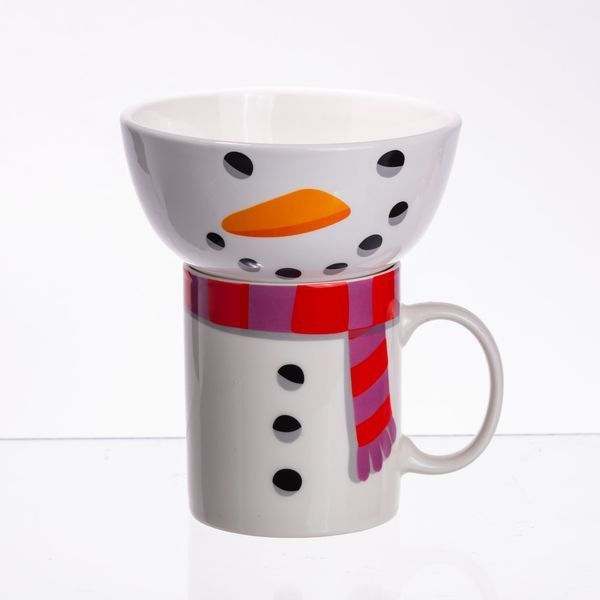 Набор фарфоровая чашка с пиалой Snowman 350 (мл) чашка на подарок новогодняя для чая и кофе Yiwu Білий CR-1-49 фото