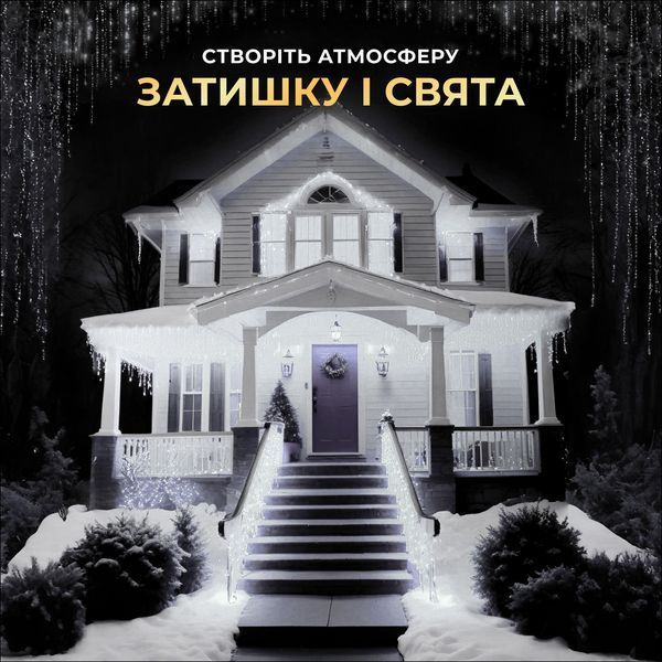 Вулична гірлянда бахрома 50 (м) 1500 led світлодіодів зовнішня біла чорний дріт 50MBW фото