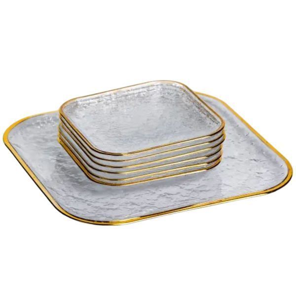 Набор тарелок Golden Prism из 7 предметов с золотой окантовкой Yiwu HP-34-84 HP-34-84 фото