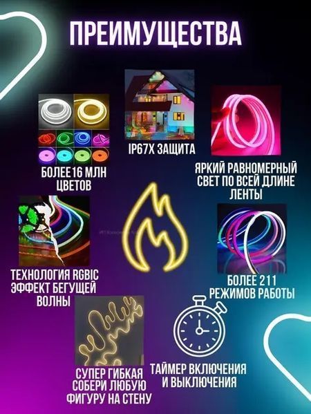 Умная гибкая LED Neon RGB лента-шланг 3 метров от USB управление режимами с телефона,Bluetooth приложение,пульт Jam12-25 фото