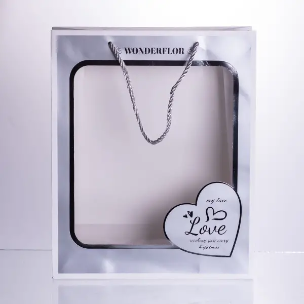 Набор подарочных пакетов из бумаги Love с окошком 12 шт 26&times;10&times;32 см Yiwu Разные цвета HP-10359-18 фото