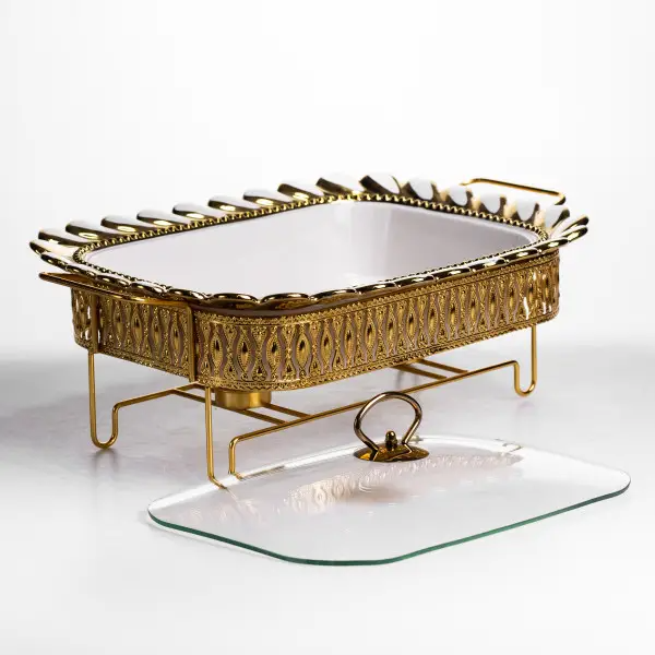 Мармитница фарфоровая Tiffany 2 л квадратная на металлической подставке 38х30х7 см Yiwu SX42-3 фото