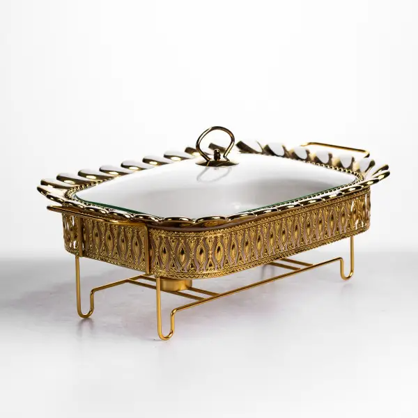 Мармитница фарфоровая Tiffany 2 л квадратная на металлической подставке 38х30х7 см Yiwu SX42-3 фото