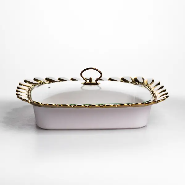 Мармитница фарфоровая Tiffany 2 л квадратная на металлической подставке 38х30х7 см Yiwu SX42-3 фото