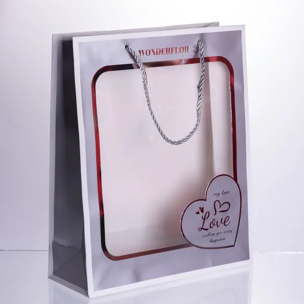 Набор подарочных пакетов из бумаги Love с окошком 12 шт 26&times;10&times;32 см Yiwu Разные цвета HP-10359-18 фото