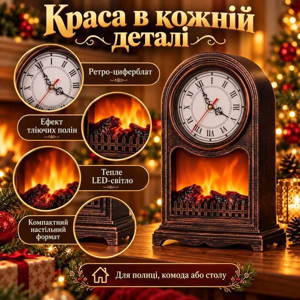 Камін-годинник декоративний LED 25 х 14 х 40 см ретро з ефектом полум&rsquo;я SP-22 фото