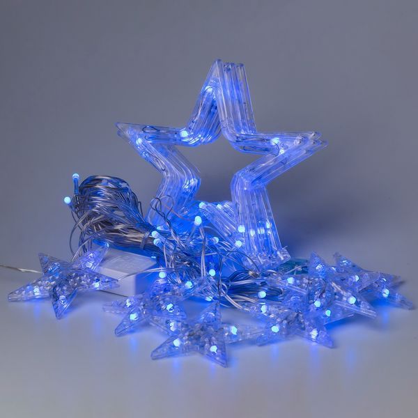 Світлодіодна гірлянда-штора 3x0,7 м 108 LED зірки 8 режимів, синя 1733054BL фото
