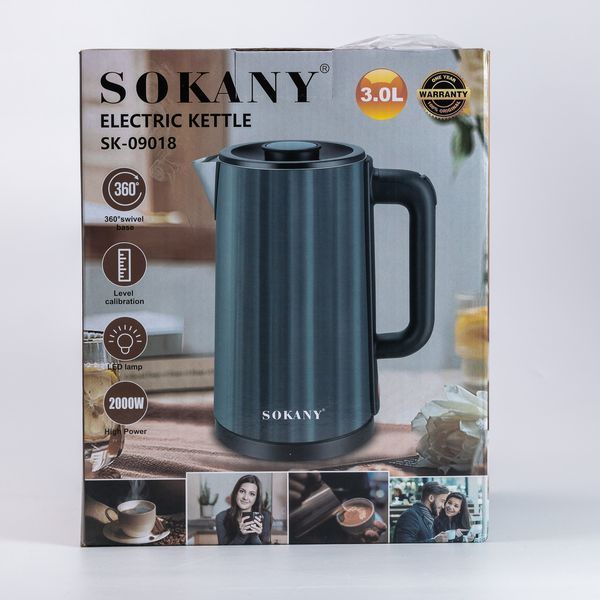 Електрочайник Sokany 3 літри Зелений SK-09018GR SK-09018GR фото