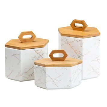 Набор банок для сыпучих продуктов 3 шт 19 см *16 см* 11. 5 см белый TS Kitchen Білий HP276 фото