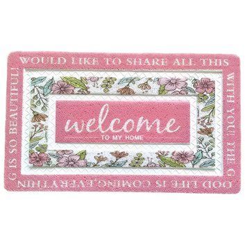 Прихожий коврик 60х40 см Welcome с цветочным принтом Розовый HP-47-1P HP-47-1P фото