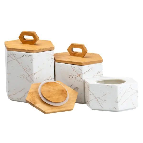 Набор банок для сыпучих продуктов 3 шт 19 см *16 см* 11. 5 см белый TS Kitchen Білий HP276 фото