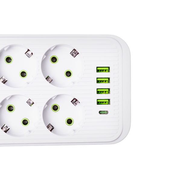 Мережевий фільтрподовжувач F06U на 6 розеток 4 USB 1 Type-C та кнопкою відключення 5 м Білий HP-5-25 HP-5-25 фото