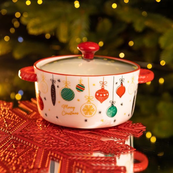Супница фарфоровая Merry Christmas новогодняя 800 (мл) с крышкой Yiwu FM-CS-9B FM-CS-9B фото