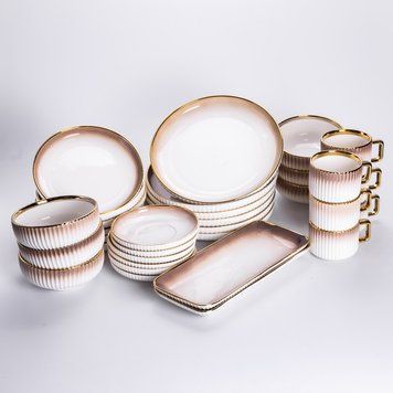 Столовый сервиз на 6 персон из фарфора 32 предмета Золотой HP-26-13GOLD HP-26-13GOLD фото