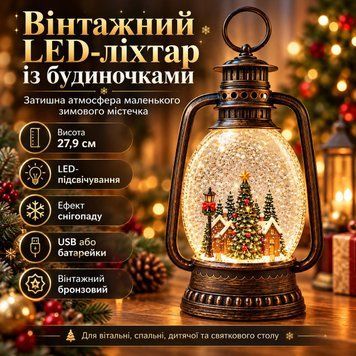 Ночник 27,9 см новогодний винтажный фонарь Домики LED USB sp10091/2 фото