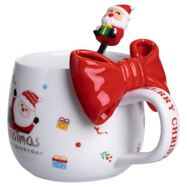 Новогодняя фарфоровая чашка с ложкой Merry Christmas 400 (мл) Красный Yiwu FM-CS-19A FM-CS-19A фото