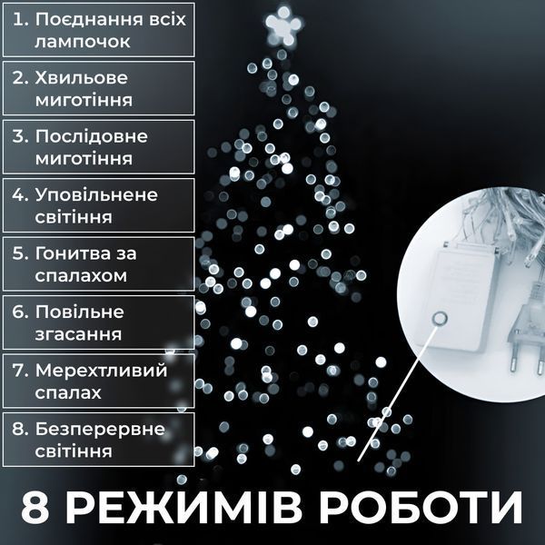 Гирлянда нить светодиодная GarlandoPro 171 LED 16м 8 режимов гирлянда новогодняя Белый W300LEDW W300LEDW фото