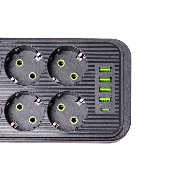 Мережевий фільтр подовжувач F06U на 6 розеток 4 USB 1 Type-C та кнопкою відключення 5 м Чорний HP-5-26 HP-5-26 фото