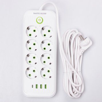 Мережевий фільтр подовжувач на 8 розеток з 3 USB 1 Type-C та кнопкою відключення F20U 2.8 м Білий HP-5-27 HP-5-27 фото