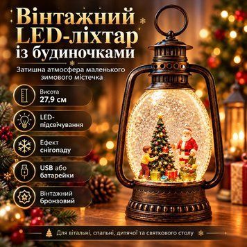 Ночник 27,9 см новогодний винтажный фонарь Санта LED USB sp10091/1 фото