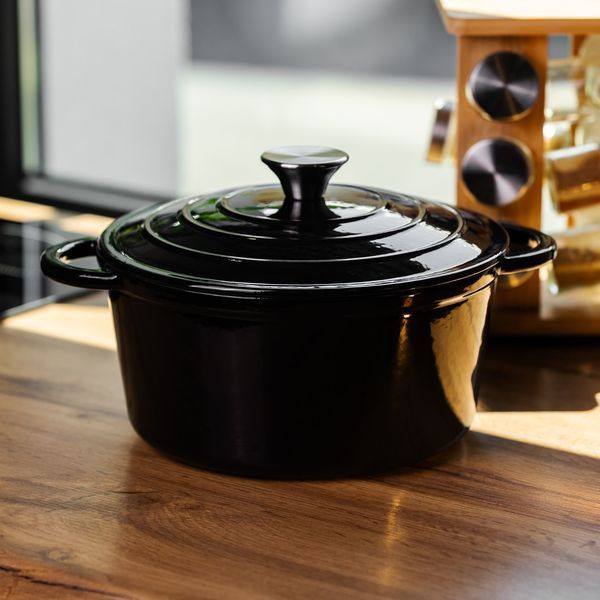 Каструля чавунна емальована 4 л, чорний Yiwu HP-FLG-1 BLACK HP-FLG-1 BLACK фото