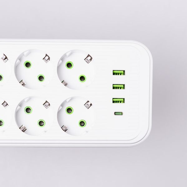 Мережевий фільтр подовжувач на 8 розеток з 3 USB 1 Type-C та кнопкою відключення F20U 2.8 м Білий HP-5-27 HP-5-27 фото
